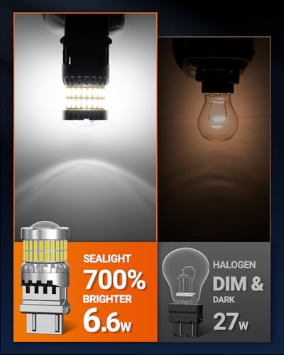 SEALIGHT Reverse Light Bulbs, 3157 LED Bulb White, 700% Brighter 3156 3057 4157 4114 T25 Bulbs 57-SMD LED Chipset with Projector Len for Brake Light, DRL, Backup Light, Pack of 2