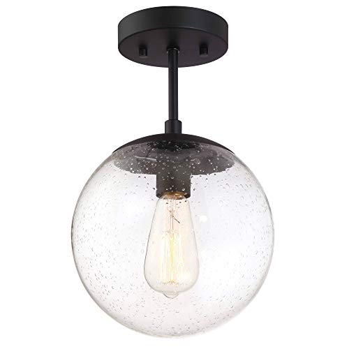 Image of Design House Gracelyn 1-Light Dimmable Semi-Flush Ceiling Light, Clear Seedy Glass, Matte Black, 588517