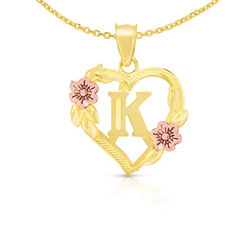 Floreo 10k Yellow and Rose Gold A-Z Initial Heart Pendant with Optional Necklace