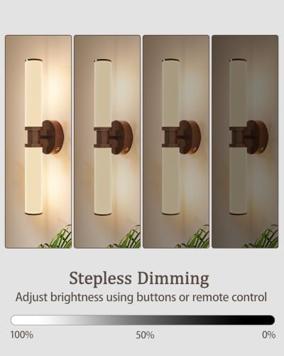 Image of Rayogale Walnut Wireless Battery Operated Wall Sconces with Remote Control | White Glass Rechargeable Wall Lights Set of 2 with Timer Function Dimmable for Living Room Bedroom Emergency 3000K, 20.5 Inch