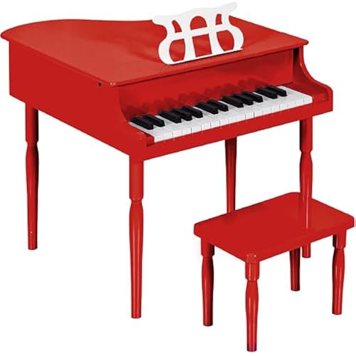 Best Choice Products Kids Classic Wooden 30-Key Mini Grand Piano Musical Instrument Toy w/ Piano Lid, Bench, Foldable Music Rack, Song Book, Note Stickers, Enamel Finish - Red