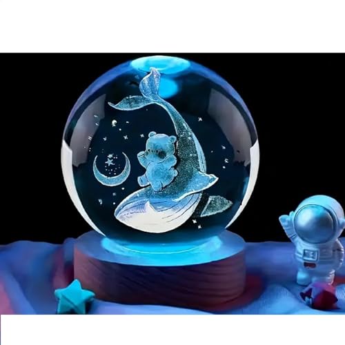 Image of 2Pcs 3D Crystal Old Dolphin Lamp | Classic & Modern New Dolphin Design with USB Power & Wooden Base | A Unique Home Decor, Desk & Office Perfect for Girls, Boys,