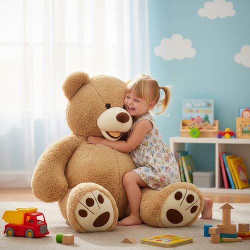Image of MorisMos Giant Teddy Bear with Big Footprints Plush Stuffed Animals Light Brown 39 inches