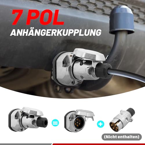 RED WOLF 7 Polig Metall Anhänger Steckdose, 7 Poliger Anhängersteckdose Wasserdicht mit Gummidichtung, Aluminium-Guss Gehäuse, für Pkw Anhänger 7-Pol Pin Anhängerkupplung Nach ISO 1724
