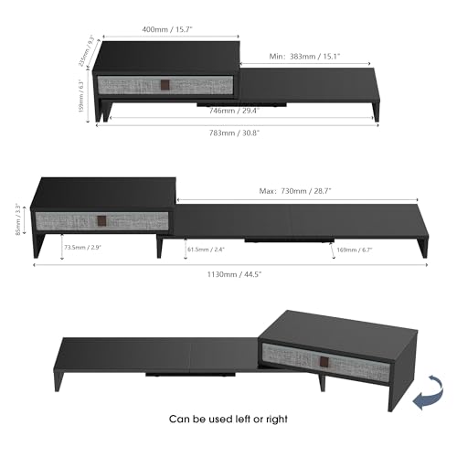 Elevador para Monitor de Computadora Fenge con Cajón para 2 o 3 Monitores, Largo y Ángulo Ajustables, Organizador de Escritorio, Negro miniatura 5