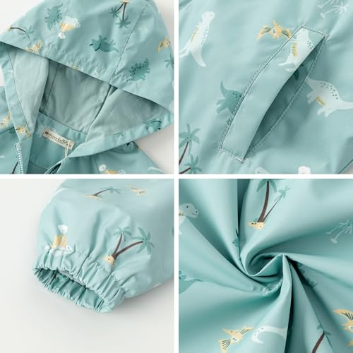 DAVE&BELLA Lightweight Jacket for Baby Boys, Toddler Kids Printed Hooded Water-Resistant Outdoor Windbreaker with Pockets4