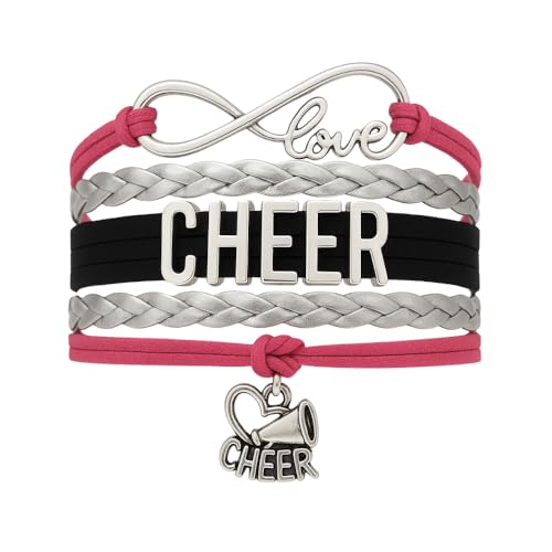 Infinity Collection - Cheerleading Bracelet - Pink, Black and Silver - Adjustable Cheer Charm, Jewelry, Gift for Cheerleaders, Teams, and Coaches