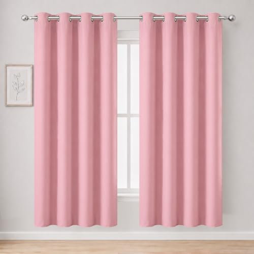 LEMOMO Pink Thermal Blackout Curtains/52 x 72 Inch/Set of 2 Panels Room Darkening Curtains for Bedroom