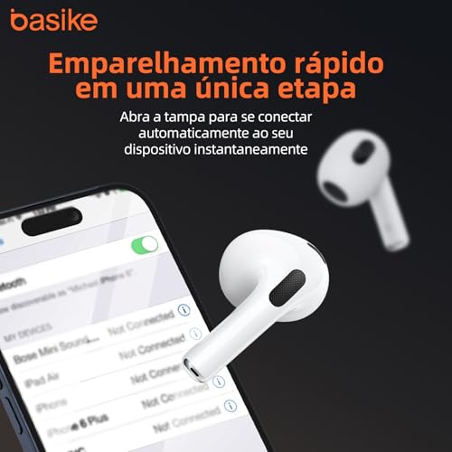 Basike Fone De Ouvido Sem Fio Bluetooth, TWS 4 Geração Fone Sem Fio Bluetooth, V5.3+EDR, True Wirele