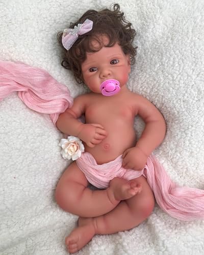 19 inch Open Mouth Full Body Silicone Baby Dolls with Hair, Lifelike Soft Reborn Baby Doll Girl Anatomically Correct Newborn Babies