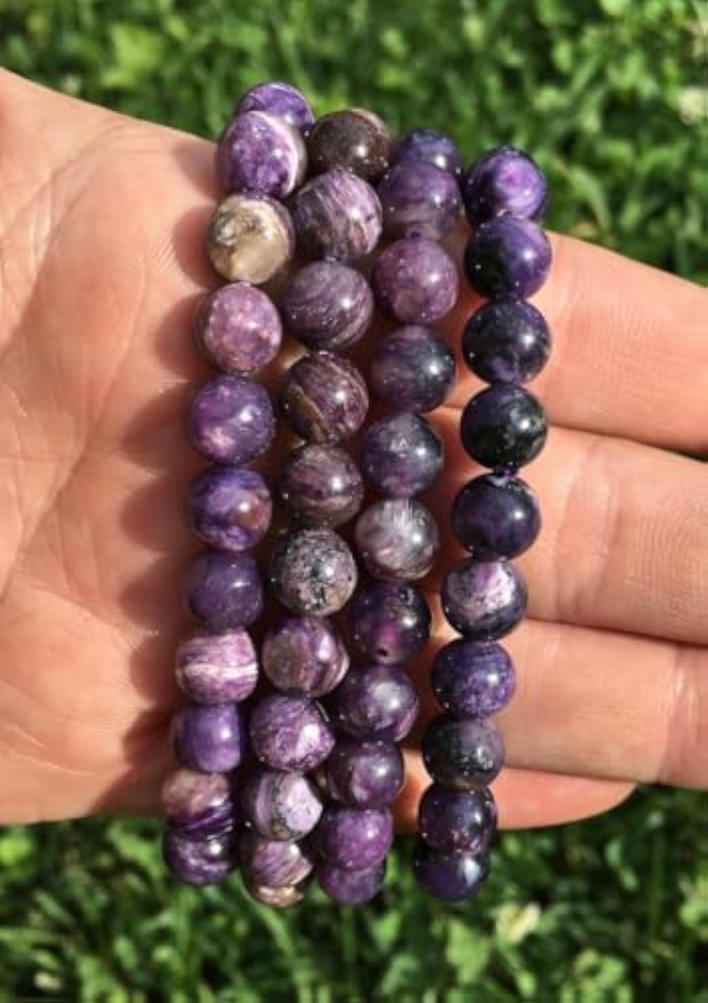 Natural Russian Charoite 8mm Round Bead Stretchable Bracelet, Unisex