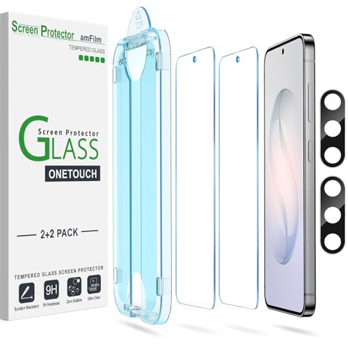 amFilm 2 Pack OneTouch Tempered Glass Screen Protector for Samsung Galaxy S26 Plus 5G 6.7 Inch, 9H Hardness with 2 Pack Tempered Glass Camera Lens Protector and Easy Installation Kit