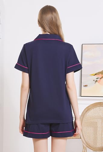 Image of HEARTNICE Pajamas for Women, Button Down Pajama Shorts Set Summer Solid Pjs Sets