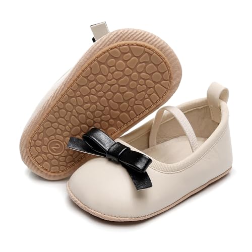 Baby Girl Mary Jane Flats Shoes Non Slip Soft Sole First Walker Shoes Bowknot Baptism Wedding Princess Crib Shoes
