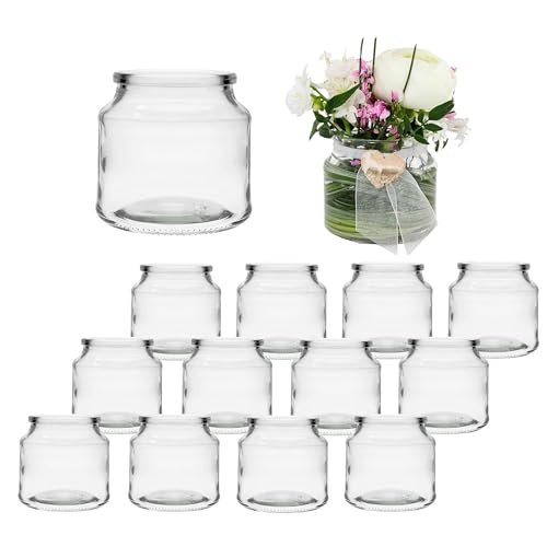 12er Set Teelichtgläser aus Glas – Kleine Windlichter H 7 cm für Teelichter – Teelichthalter für Tischdeko und Hochzeit