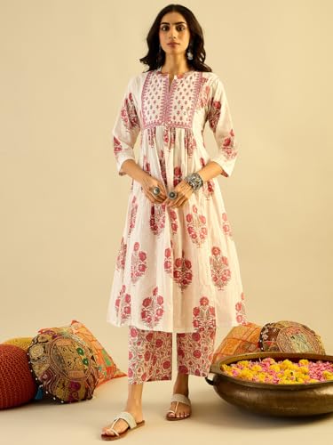 Image of INDO ERA Women Pure Cotton Kurta Set with Dupatta | Festive Suit Set