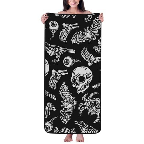 Novastar Serviettes de bain en coton pour salle de bain – Serviettes en microfibre à séchage rapide – Motif tête de mort, oiseau, chauve-souris, araignée – Serviettes de douche douces pour voyage