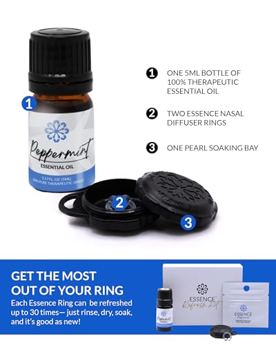 Essence Wearable Aromatherapy Nasal Diffuser – Peppermint Essential Oil Nose Ring Silicone Inhaler for Stress & Mood Support - Made in USA & Travel-Friendly