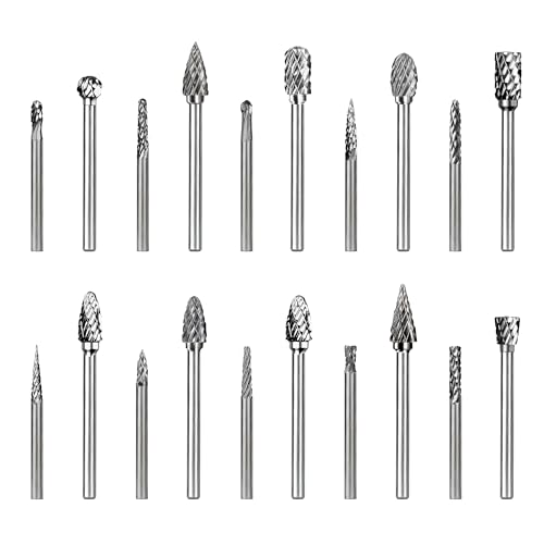 PLATINUMEDGE 20-Piece Carbide Burr Set, Double Cut Tungsten Carbide Rotary Bits with 1/8" Shank High-Speed Metal Grinding, Carving, Polishing & Engraving for Wood, Stone, Steel, Plastic