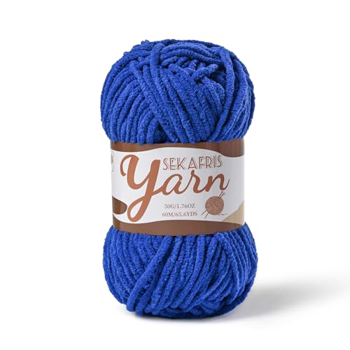 Image of Fluffy Velvet Yarn for Crocheting,Baby Blanket Yarn for Crocheting Soft,50g(65.6yds) Amigurumi Yarn,Plush Chenille Crochet Yarns ,Puzzle Yarns for Crochet Craft (Sapphire Blue)