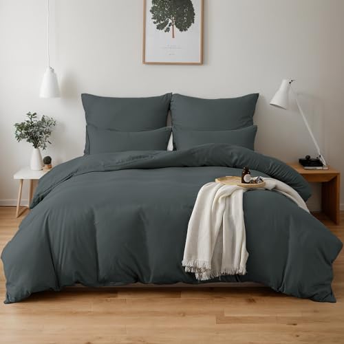 TOCOMOA Bettwäsche 135×200 2teilig Dunkelgrau, Mikrofaser Bettwäsche-Sets ÖKO-TEX Zertifiziert, Bettbezug und Kissenbezug 80x80cm mit Reißverschluss, Weich und Bügelfrei für Angenehmen Schlaf