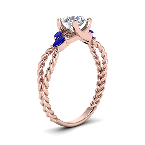 Image of Choose Your Gemstone Braided Diamond CZ Engagement Ring Rose Gold Plated Round Shape Split Shank Engagement Ring Matching Jewelry Wedding Jewelry Easy to Wear Gifts US Size 4 to 12