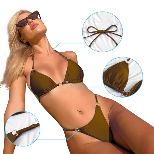 Image of MIKETAI Sexy Bikinis for Women 2 Piece Bikini Spaghetti Strap Swimsuits Solid Color Bathing Swimwear Triangle Bathing Suit