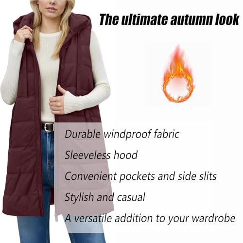 Long Puffer Vest Women Hooded Quilted Jackets Casual Sleeveless Puffy Vest Fall Winter Women's Coats, Jackets & Vests4