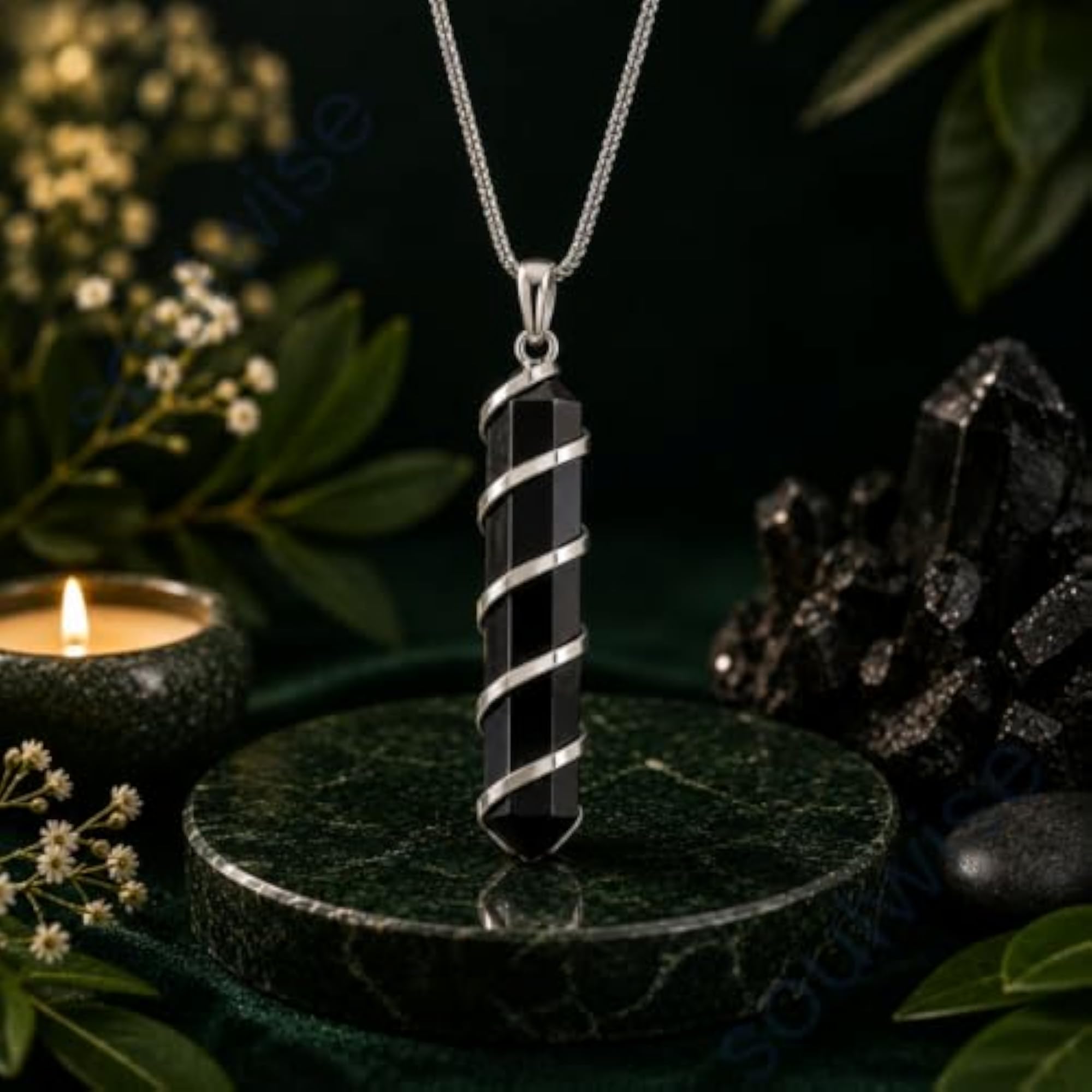 Enchanting Krystals Black Tourmaline Spiral Pendant