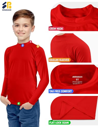Boys Rash Guard Long Sleeve Swim Shirts UPF 50+ Sun Protection Rashguard Fishing Surf Quick Dry Cool Beach Clothes for Little Kids Red Size 8 - Thumbnail 7