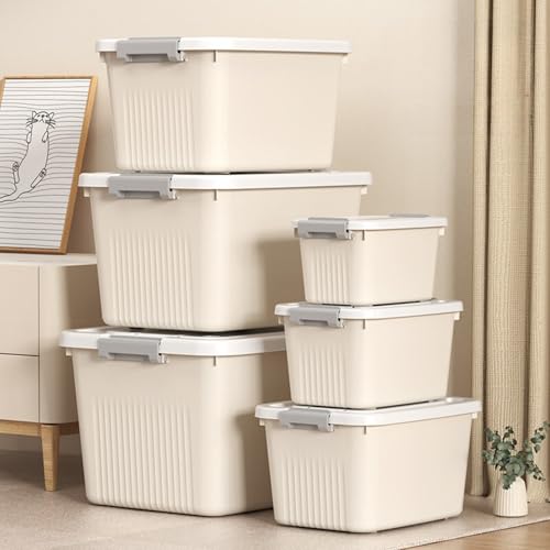 Image of KREPS Plastic Storage Bins With Latching Lids Stackable Containers, Large Storage Box For Bedroom, Basement, Classroom, Camping, Office (CREAM, X-LARGE - 18 X 12 X 9.5 INCH, PACK OF - 1)