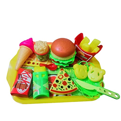 Tickles 18 pcs Play Fast Food Set Pretend Play Barger Fries and ice Cream with Trey Food Toy | Best Gifts Food playset for Boys Girls Kids- Multicolor 4 Years and up