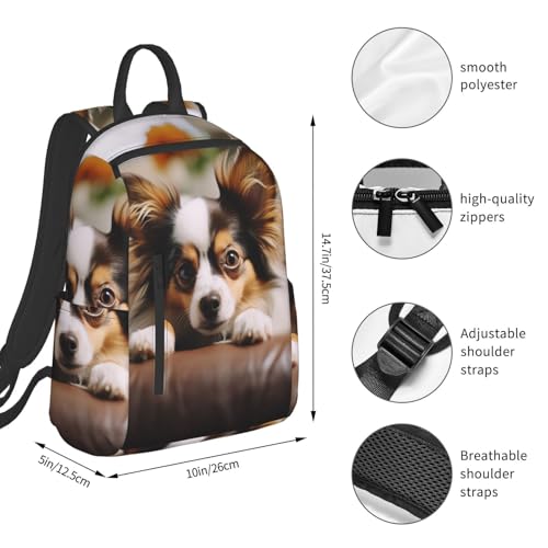 Papillon Lying on Tummy Travel Laptop Backpack Lightweight Computer Bag Rucksack Waterproof Casual Hiking Daypack3