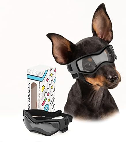 PETLESO Dog Goggles Small Breed, Dog Sunglasses UV Protection Puppy Eyewear for Small Pet Outdoor Riding Driving, Black S