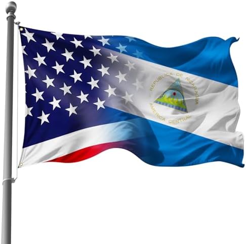 America And Nicaragua Flag 3x5 Ft Double Sided Vivid Color, Indoo...