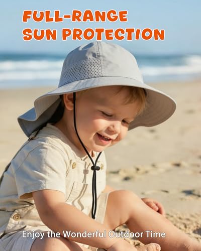 Image of Toddler Baby Sun Hat Kids Summer Beach Essentials Adjustable Beach Hats with Bucket Wide Brim for Boys Girls Age 0-14 Years