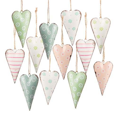Cœurs en métal à Suspendre 8 cm, 12 pièces: Suspension Decorative Coeur Pastel, décoration à Suspendre Maison, déco Saint Valentin Table, a accrocher Printemps été fête mère Mariage