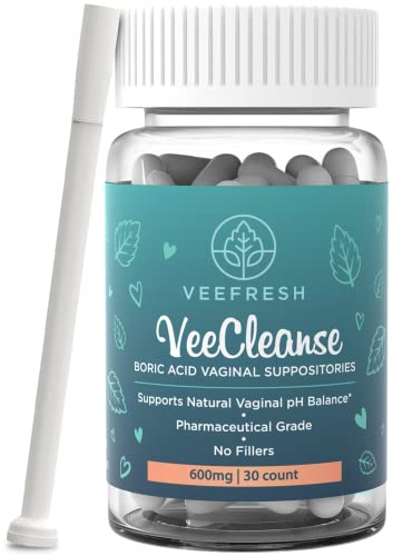 VeeFresh - VeeCleanse Boric Acid Vaginal Suppositories + Suppository Applicator - Vaginal pH Balance Suppositories - Vaginal Odor Control - Feel Fresh, Feminine and Confident