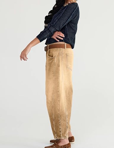 Women's Barrel Jeans Vintage Mid Rise Wide Leg Y2k Baggy Boyfriend Ankle Denim Pants2