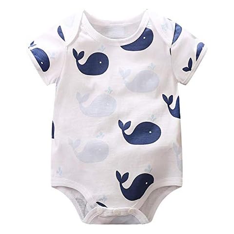 Unisex Baby Bodysuits Short Sleeve Romper Newborn Cotton Onesies Overalls White Whale 0-3 Months/59 Cover