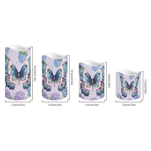 Image of Butterfly Hydrangea Plastic Flameless Candles with Remote Control and Timer LED Flickering Battery Operated Color Changing Electric Pillar Candles Decoration