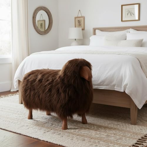 Escultura de Oveja Decorativa de Peluche Sintético 23" Marrón miniatura 2