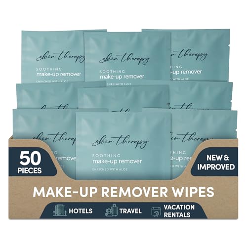 Makeup Remover Wipes with Aloe Vera | Gentle, Soothing Cleansing Wipes | Individually Wrapped | Case of 50