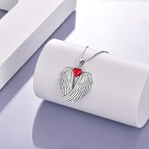 Image of YFN Angel Wings Necklace 925 Sterling Silver Guardian Angel Wings Pendant Necklace Birthstone Necklace for Women Girls Christmas Jewelry Gifts