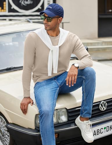 COOFANDY Men Crew Neck Knit Sweaters Lightweight Knitted Sweaters Long Sleeve Pullover Sweater Casual Dress Sweater3