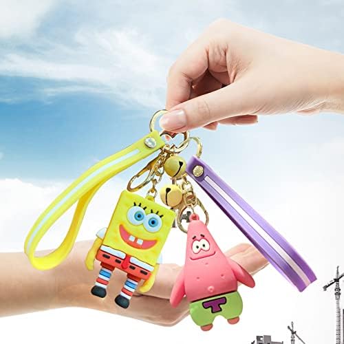 HANEL 2 pcs Sponge - Bob Keychain wopin- Action Figure Keyring Cute Cartoon Figure Pendant Model Dolls Kids Gift Toy Cute Bag Pendant Gift for Kids
