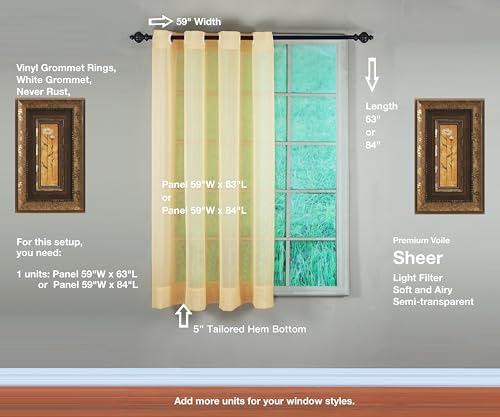 Image of Today's Curtain, Emelia Grommet Sheer Panel 63 inch Gold, 59 inch W x 63 inch L