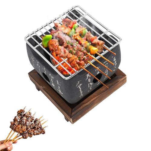 ZLXHDL BBQ-Grill, tragbarer Grill aus Aluminiumlegierung, japanische Schrift, Lebensmittel-Holzkohleofen, multifunktionaler, schnell erhitzender Holzkohlegrill (12 x 12 x 11cm)