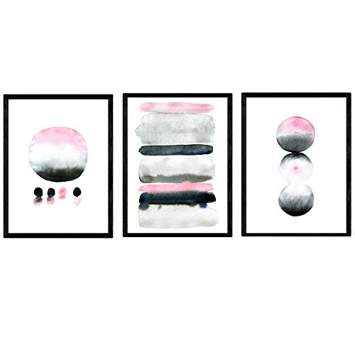 Nacnic set 3 Stampe artistiche con rappresentazione di forme geometriche in stile acquarello con tonalità tenui di rosa e grigio. Stile nordico e scandinavo. Arreda con stile la tua casa o