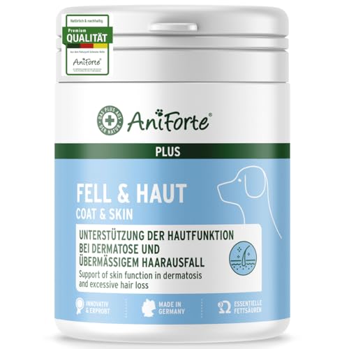 AniForte Plus Fell & Haut für Hunde 90 Tabletten - bei Dermatose & Haarausfall, MSM, Biotin zur Unterstützung der Hautfunktion, Präbiotika bei Fellproblemen, Hautproblemen, Erkrankung der Haut
